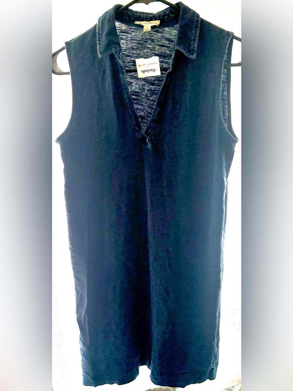 Jane & Delancey Distressed Navy Sleeveless Polo V-Neck Tank Dress- size S  NWT